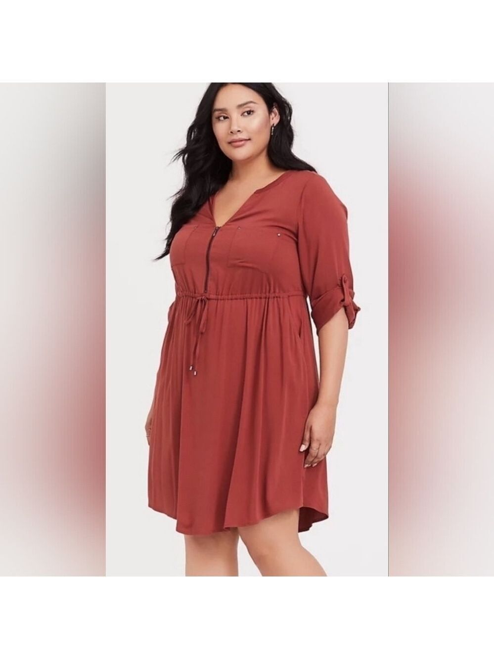 Torrid Women's Rust Zip Front Challis Shirt Dress, 4 Pockets Torrid Size 0 = M/L
